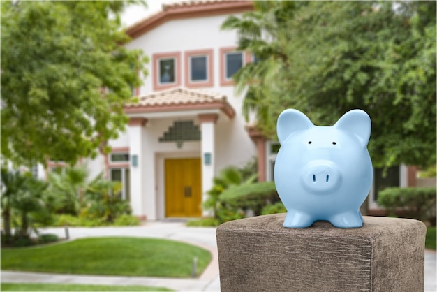 Pink piggy bank  on background