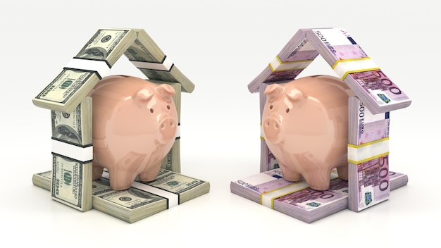 Pink piggy bank. Investment concept. Render 3D