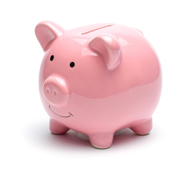 Pink piggy bank isolated on a white background.