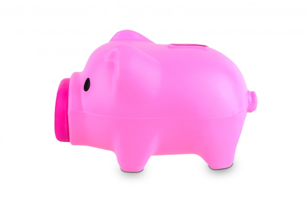 Pink piggy bank save coins isolated