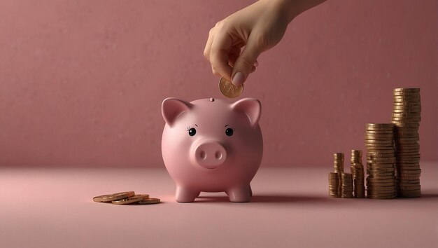 Photo a pink piggy bank with a coin in the middle of it