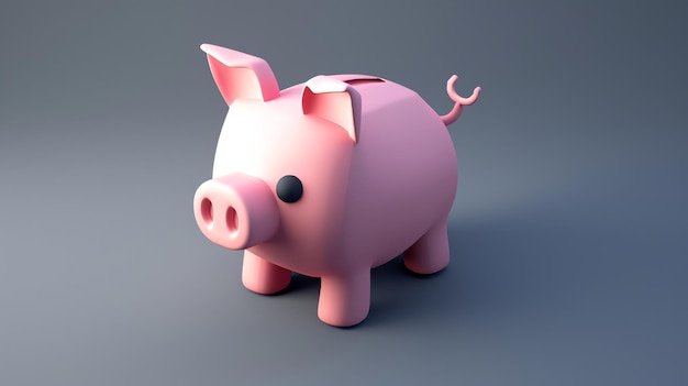 A pink piggy bank with a curled tail on a grey background