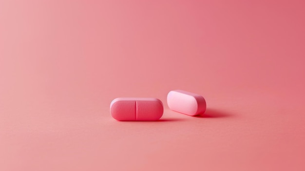 Pink pills on a solid pink background