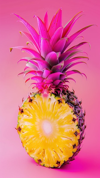 Pink pineapple pink background creative photography style minimalist composition pink and yellow