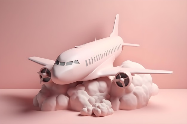 A pink plane sits on a cloud