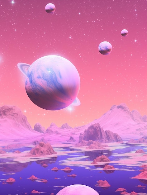 A pink planet with planets in the background