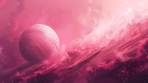 Photo a pink planet with a purple background and the text  space