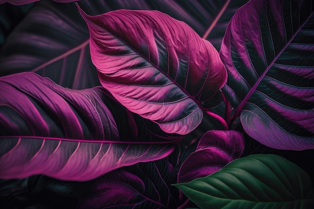 Pink plant leaves background floral tropical pattern AI generation