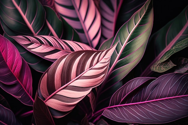 Pink plant leaves background floral tropical pattern AI generation