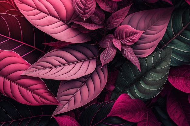 Pink plant leaves background floral tropical pattern AI generation