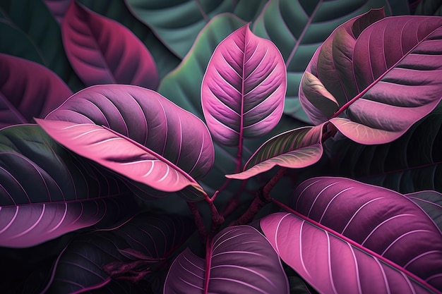 Pink plant leaves background floral tropical pattern AI generation