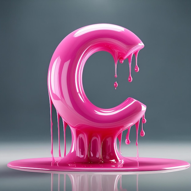 a pink plastic letter c is sprayed with water