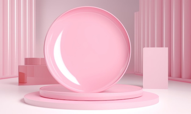 Pink plate on a table in a pink room