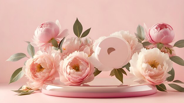 Photo a pink plate with flowers and a letter f on it