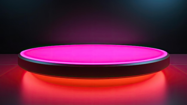 a pink plate with a purple rim sits on a red table.