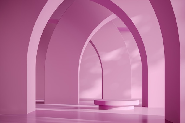 Pink platform on abstract arch background mockup scene for product presentation