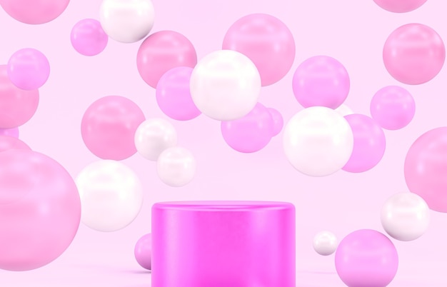 Pink podium backdrop for product display with balloons.