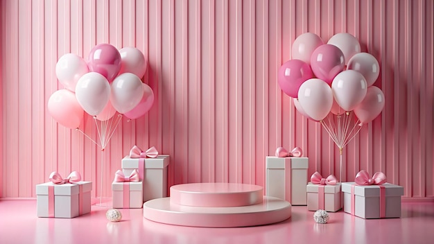 Pink Podium Background Balloon 3D Product Display