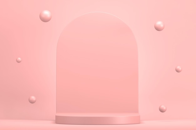 Pink podium minimalist mockup for podium display 3D rendering