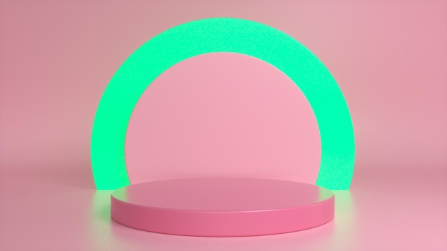 Pink podium pedestal on a pink glow green background Premium Photo