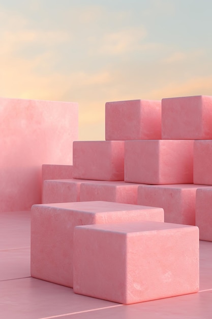 Pink podium for products display generative ai