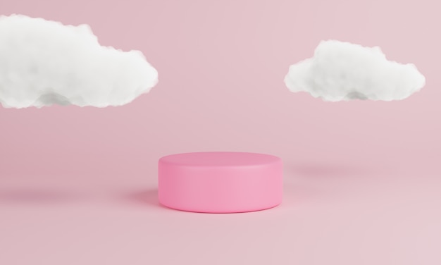 Pink podium with cloud on pastel pink background. 3d rendering