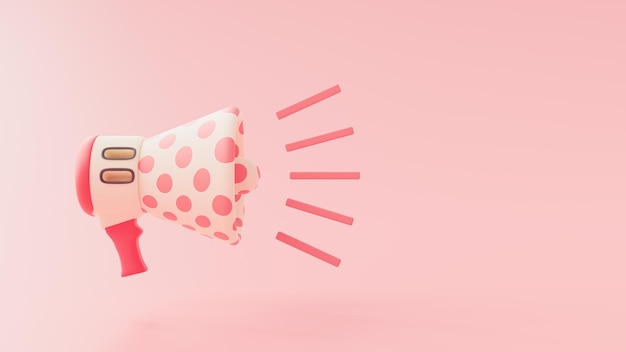 Pink polka dot megaphone is ringing light coming from back of megaphone Space on side for banner or logo 3D render