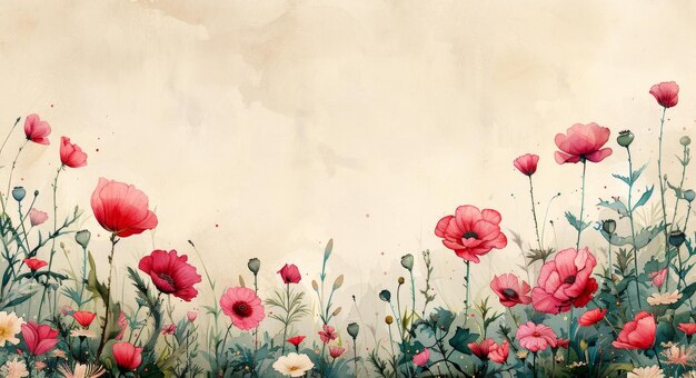 Pink Poppies Floral Watercolor Illustration Flower Bouquet Wallpaper