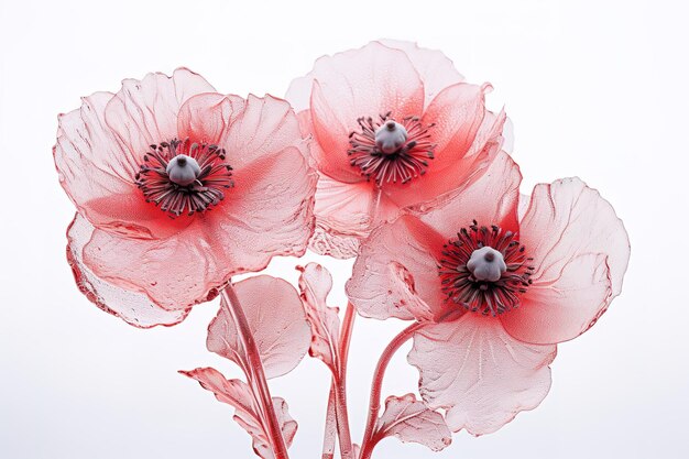 Photo pink poppies flowers blooming with frozen red petals