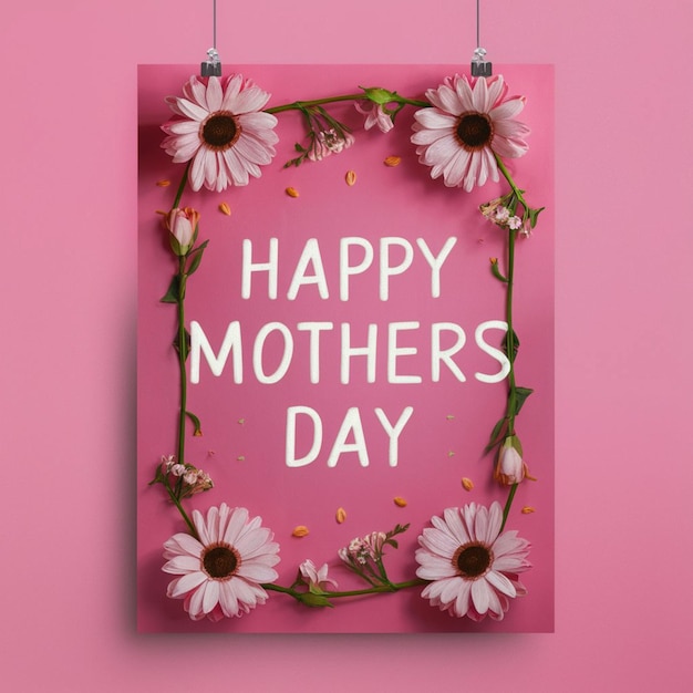 a pink poster with daisies on it that says happy mothers day