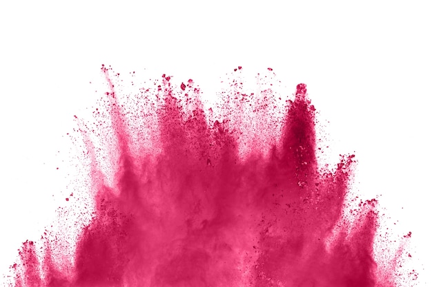 Pink powder explosion isolated on white background.