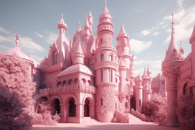 Pink princess castle tower Generate Ai