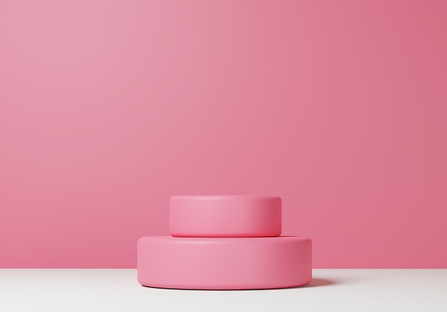 Pink product display podium in pink room 3d rendering