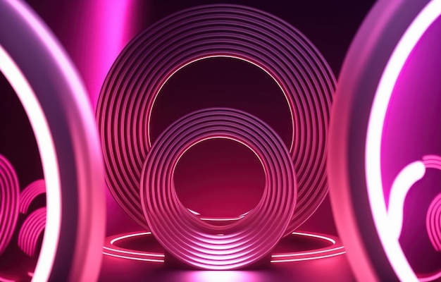 A pink and purple background with a circle of lights and a pink light.