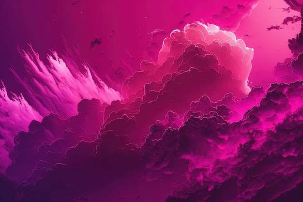 A pink and purple background with clouds and birds generative AI