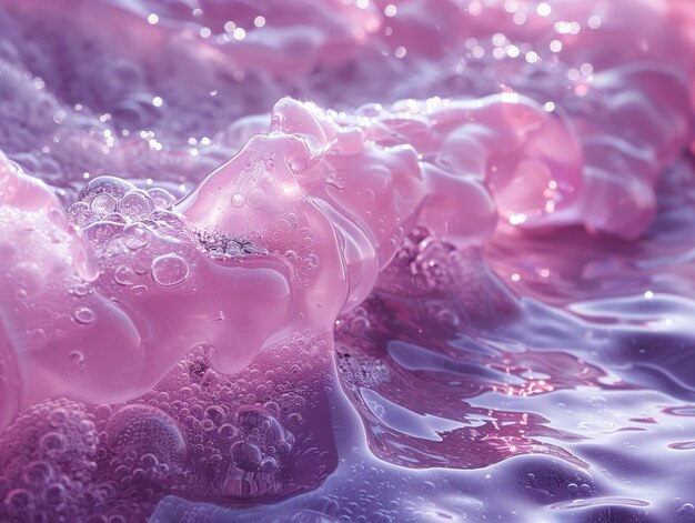 a pink and purple bubbles in the water with the bubbles