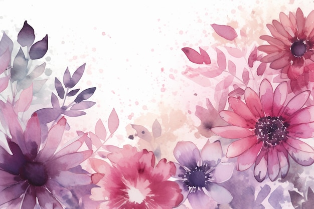 Pink and purple flowers on a white background