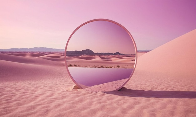 a pink and purple landscape with a pink sky and mountains in the background