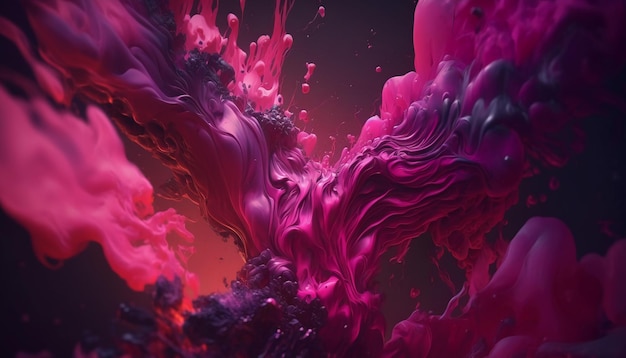 A pink and purple liquid swirls in the air.