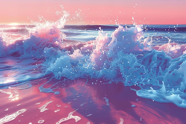 a pink and purple picture of a wave with pink paint