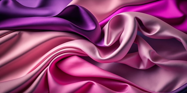 Pink and purple silk fabric with a soft blurry background.