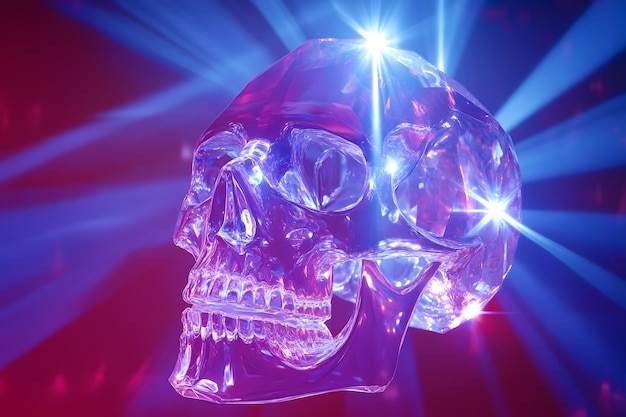 Photo a pink and purple skull with a purple background and a pink light