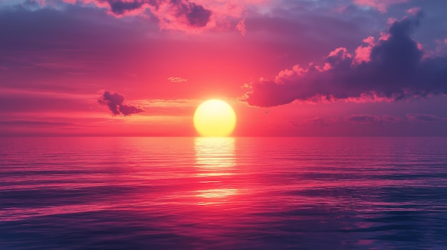 Pink and Purple Sunset Over the Ocean