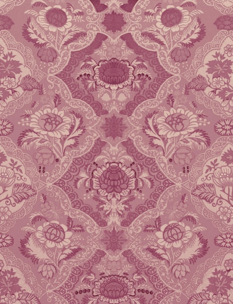 A pink and purple wallpaper with a floral design.