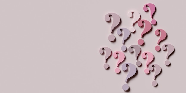 Pink question marks on a pink background 3d illustration