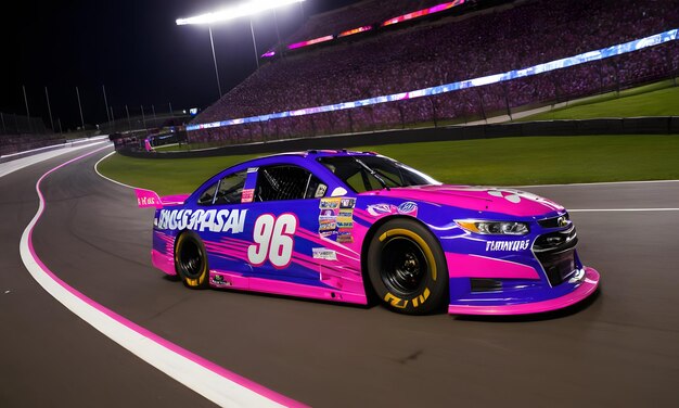 a pink race car with the number 66 on the side