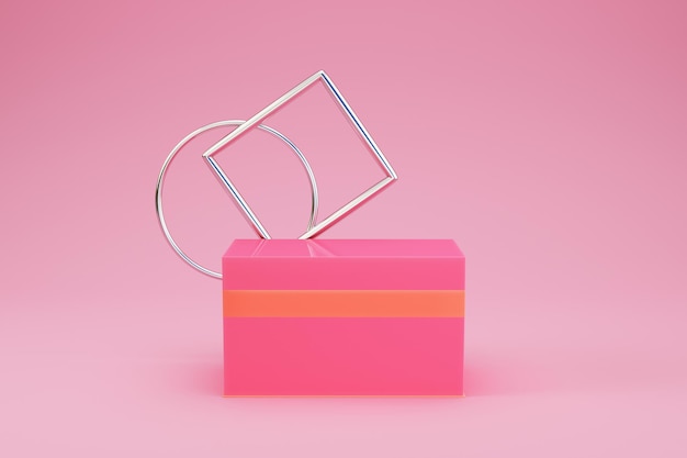 Pink rectangle pedestal with silver abstract shape geometry for product display