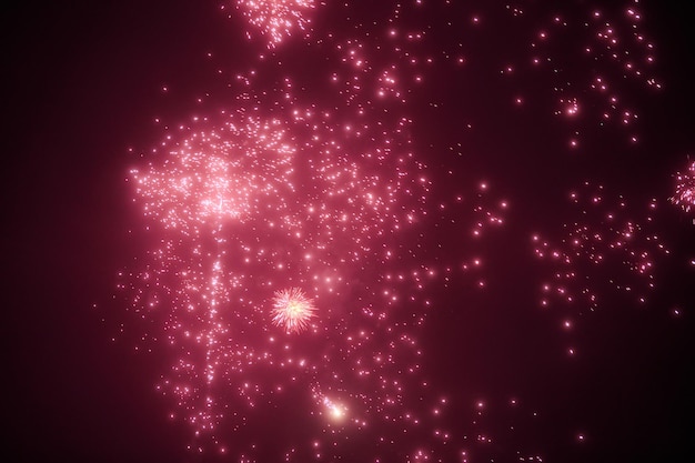 Pink red night fireworks bright sparkles and shiny festival explosion glittering motion of sky fire