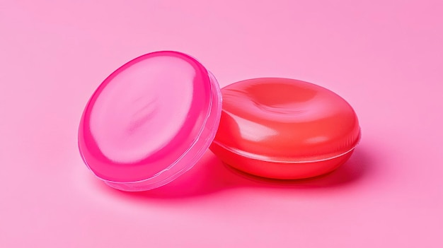 Pink and Red Plastic Containers on Pink Background