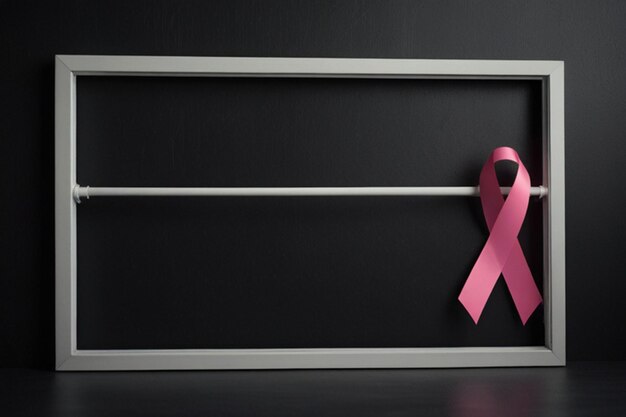 Photo a pink ribbon on a blackboard with a black background